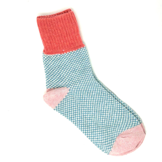 Blue, Rose & Light Pink Color Block Wool Socks